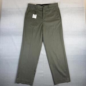 Zara Wide Leg Dress Pants Mens 34x31* Green Straight Leg Flat Front Relaxed